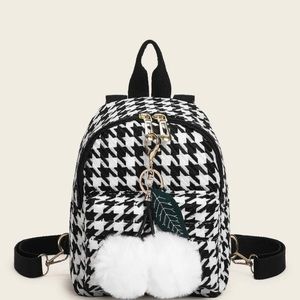 Pom Pom Decor Houndstooth Backpack